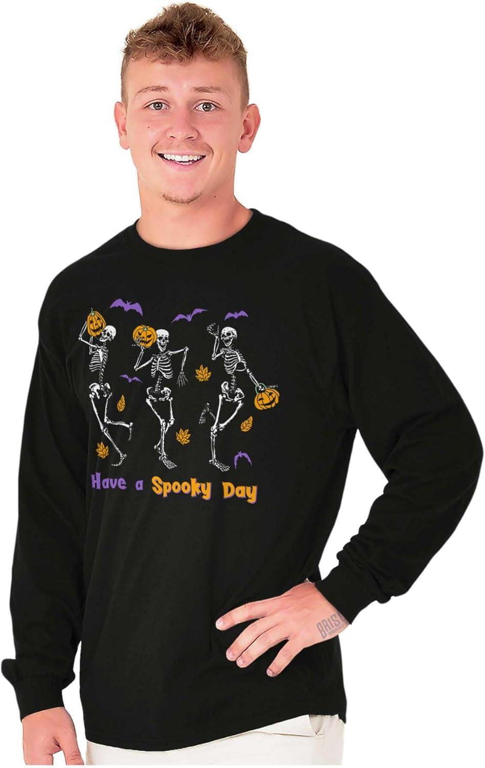 imageBrisco Brands Halloween Have A Spooky Day Skeletons Long Sleeve Tshirt Men WomenBlack