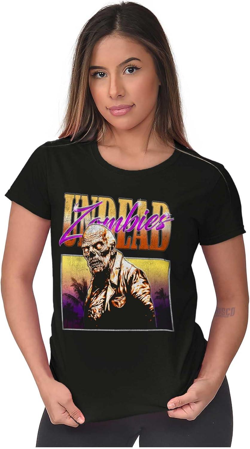 imageBrisco Brands Halloween Horror Undead Zombie Womens Slim Fit Graphic TeeBlack