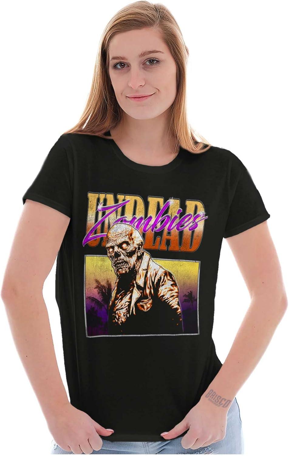imageBrisco Brands Halloween Horror Undead Zombie Womens Slim Fit Graphic TeeBlack