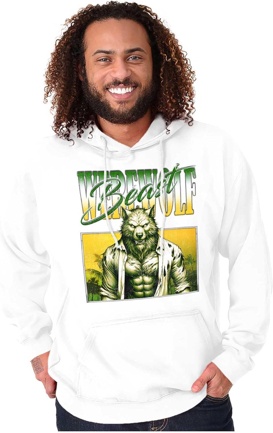 imageBrisco Brands Halloween Monster Werewolf Beast Hoodie Sweatshirt Women MenWhite