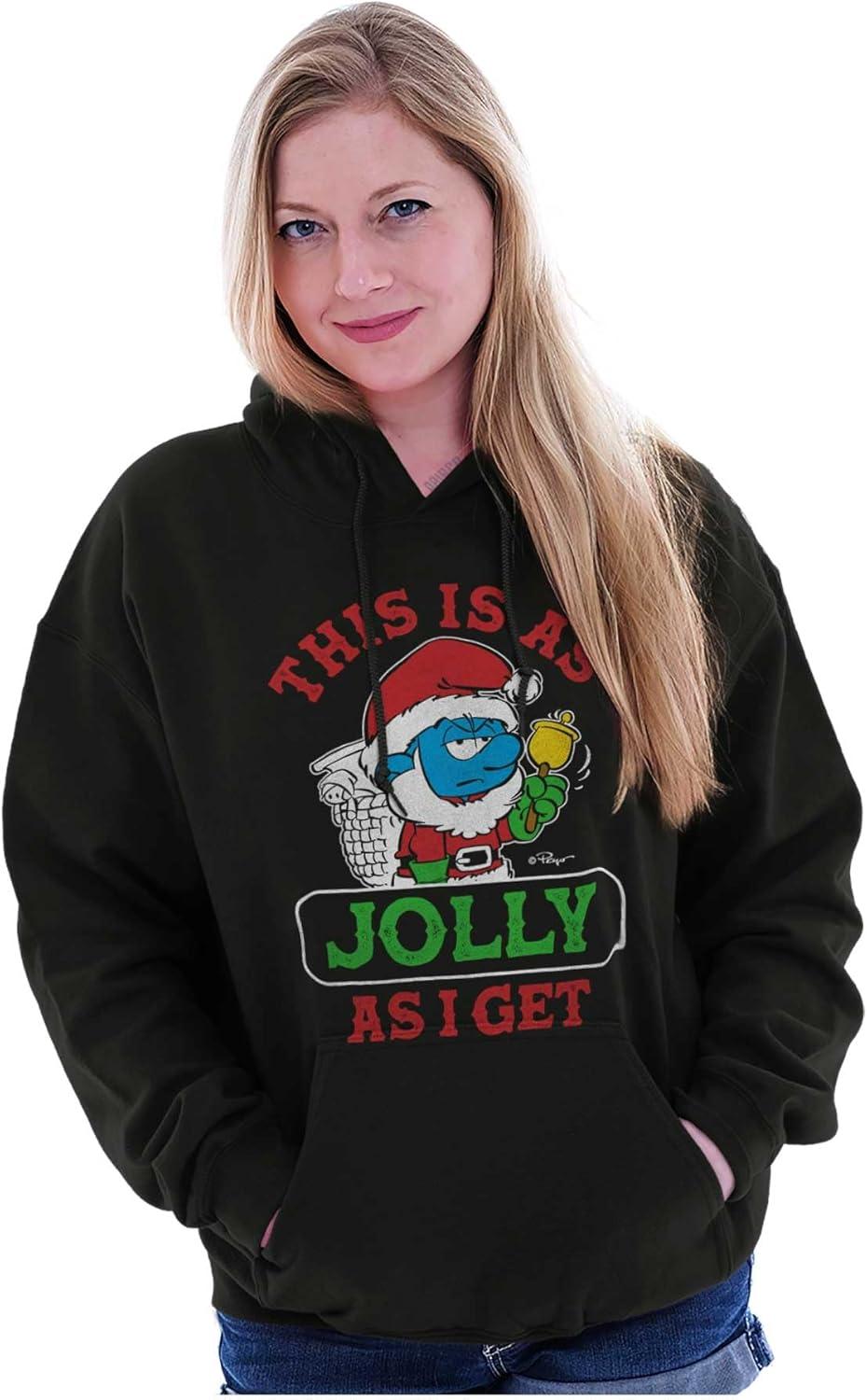 imageBrisco Brands Santa Grumpy Smurf Jolly Christmas Hoodie Sweatshirt Women MenBlack