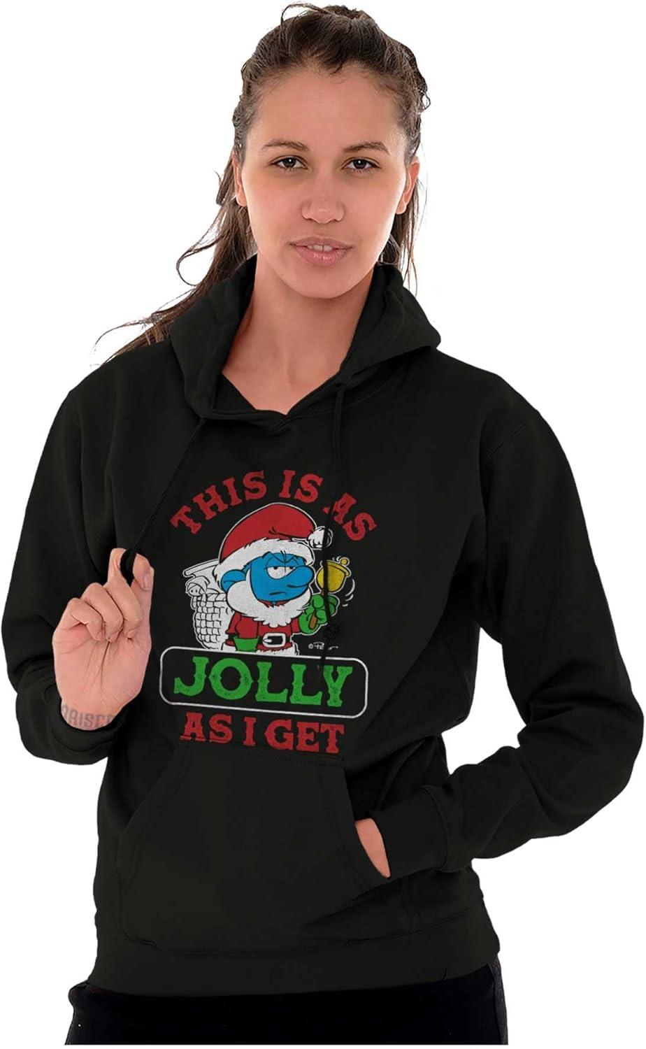 imageBrisco Brands Santa Grumpy Smurf Jolly Christmas Hoodie Sweatshirt Women MenBlack