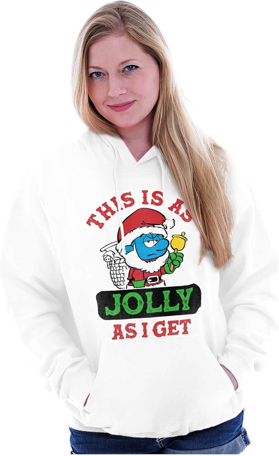 imageBrisco Brands Santa Grumpy Smurf Jolly Christmas Hoodie Sweatshirt Women MenWhite