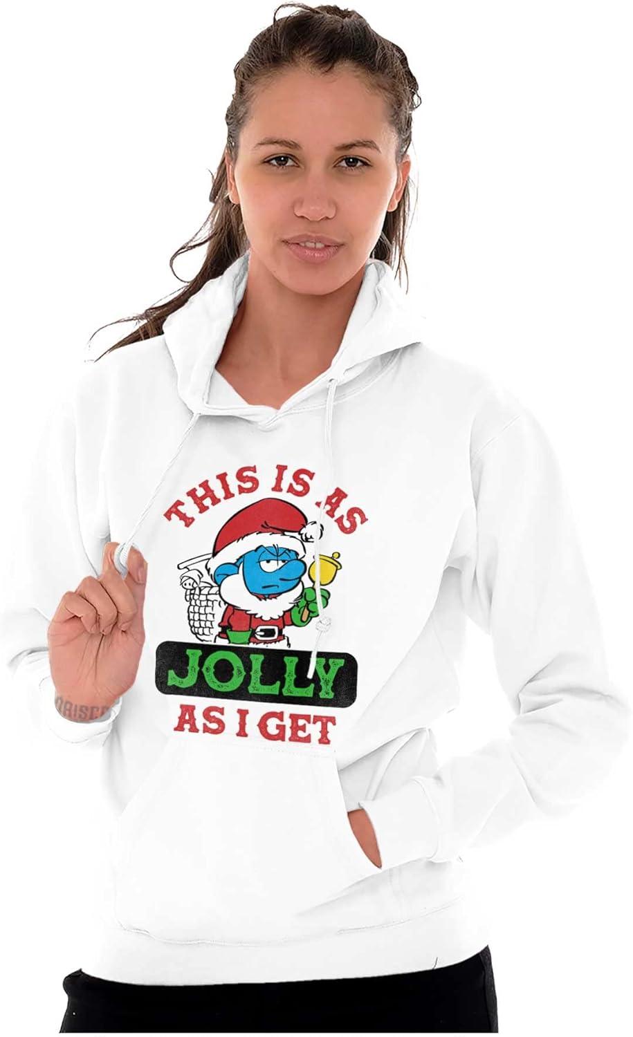 imageBrisco Brands Santa Grumpy Smurf Jolly Christmas Hoodie Sweatshirt Women MenWhite