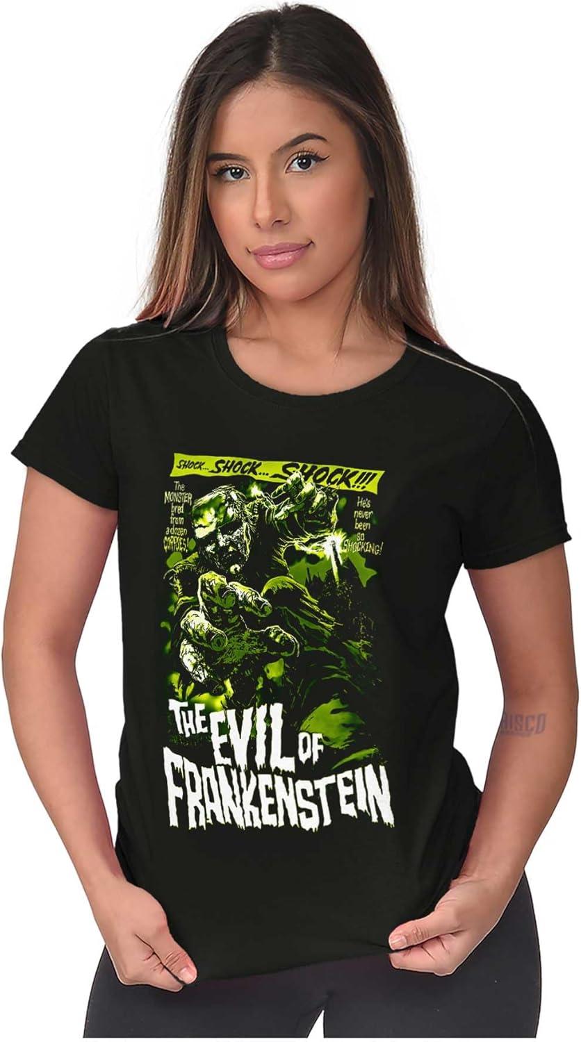 imageBrisco Brands The Evil of Frankenstein Movie Poster Womens Slim Fit Graphic TeeBlack