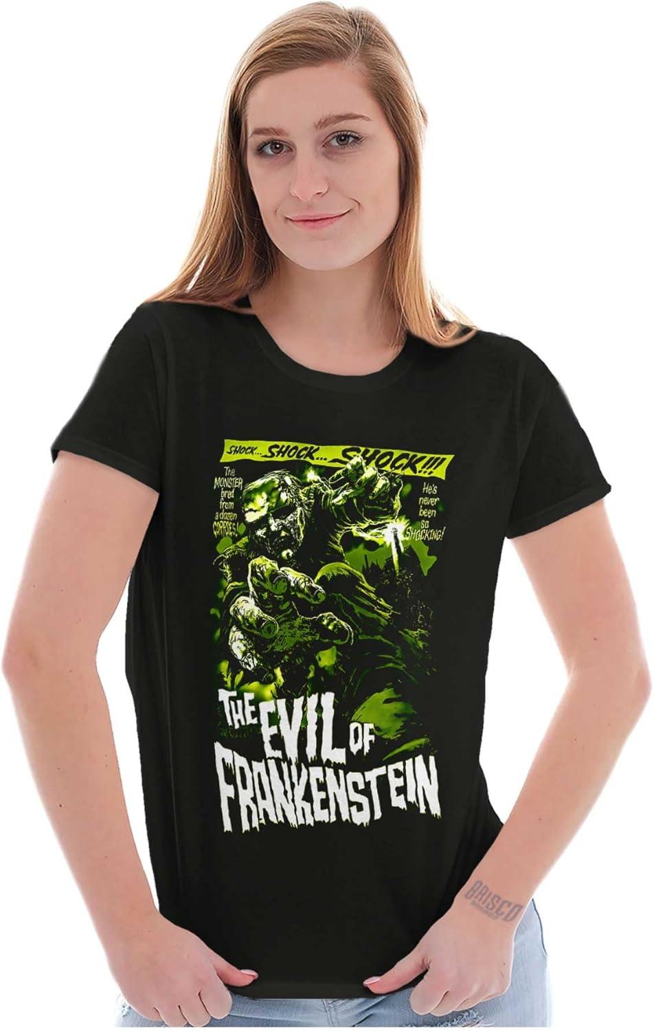 imageBrisco Brands The Evil of Frankenstein Movie Poster Womens Slim Fit Graphic TeeBlack