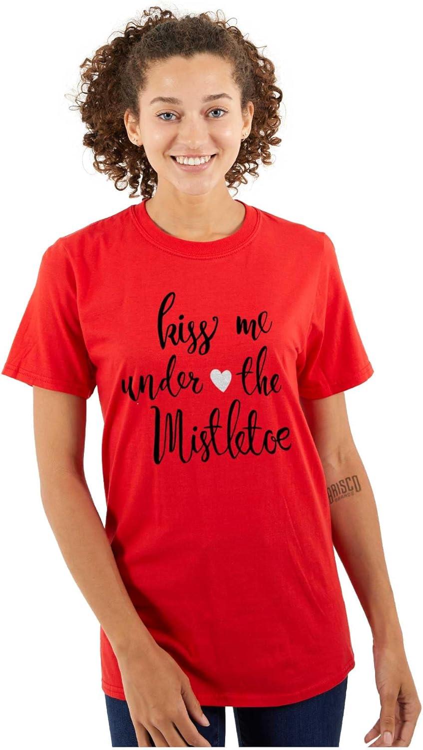 imageChristmas Kiss Me Under The Mistletoe Womens Graphic T Shirt TeesRed