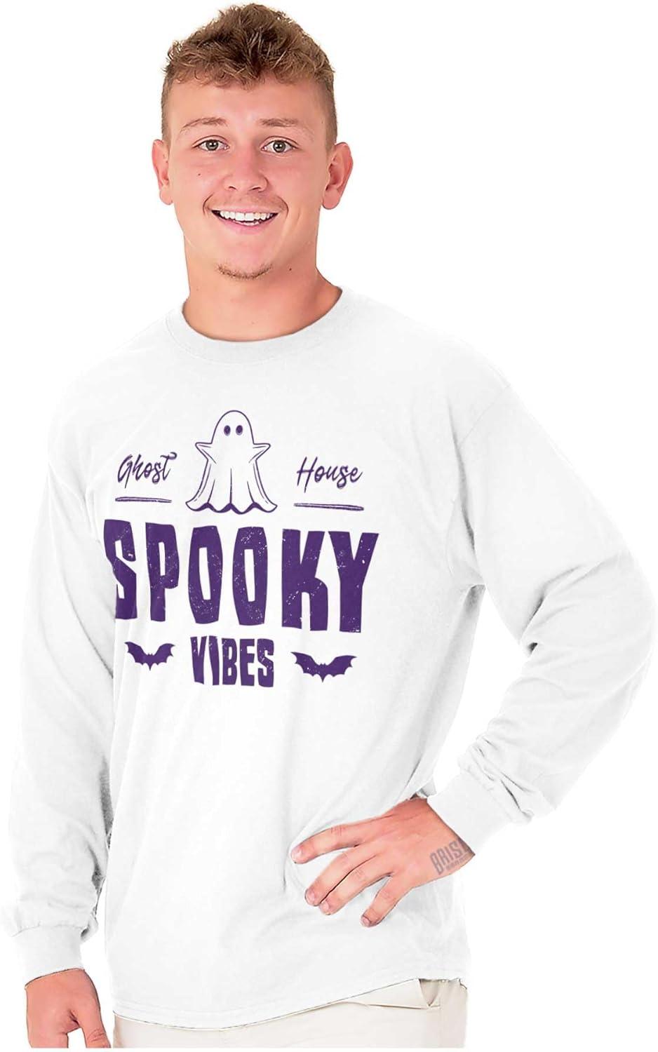 imageCool Halloween Ghost Spooky Vibes Long Sleeve Tshirt Men WomenWhite