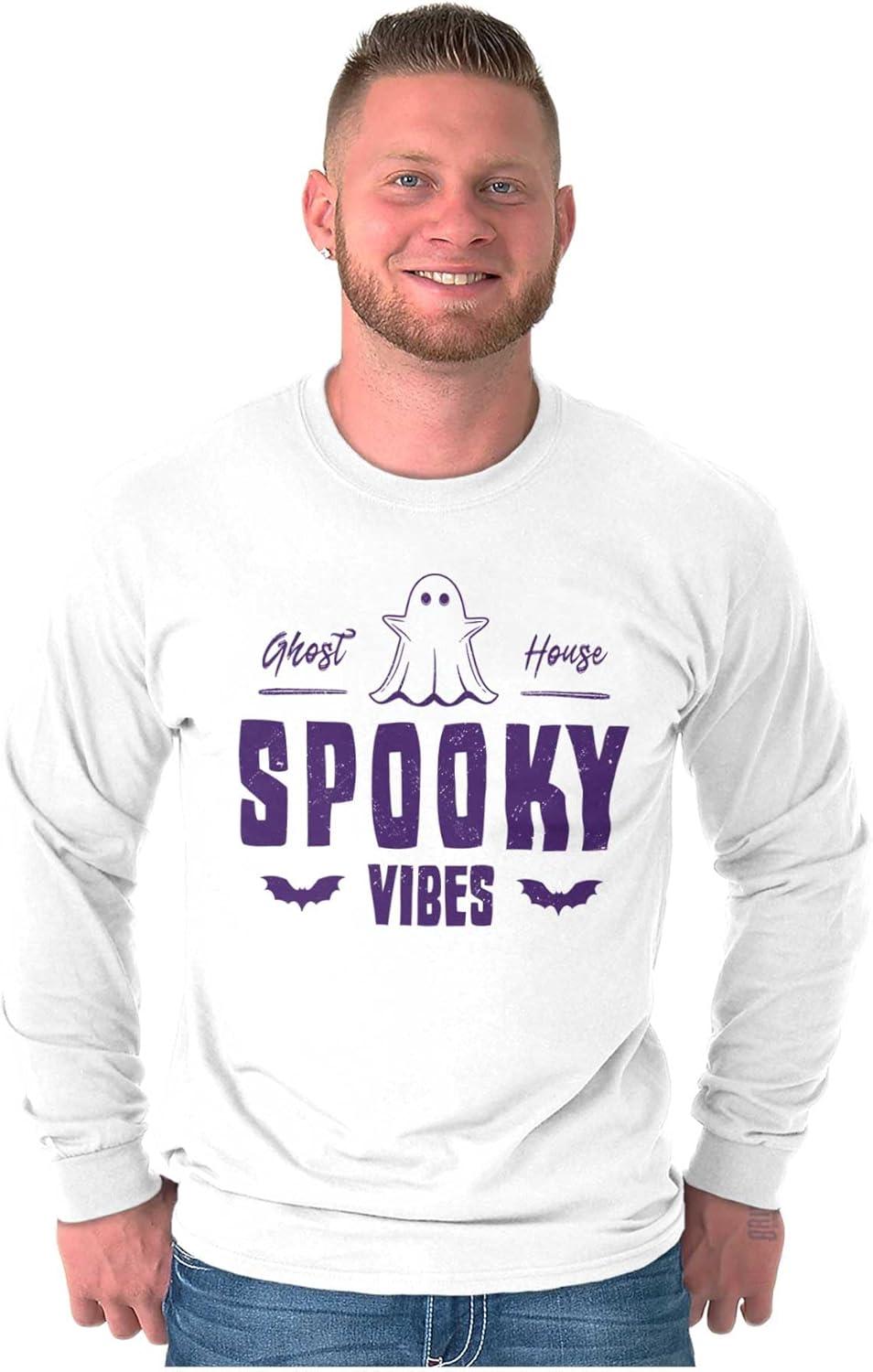 imageCool Halloween Ghost Spooky Vibes Long Sleeve Tshirt Men WomenWhite