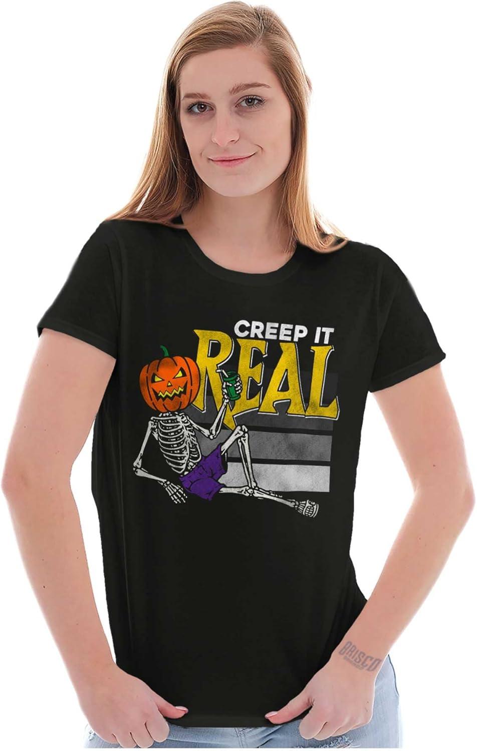 imageFunny Halloween Creep It Real Joke Womens Slim Fit Graphic TeeBlack