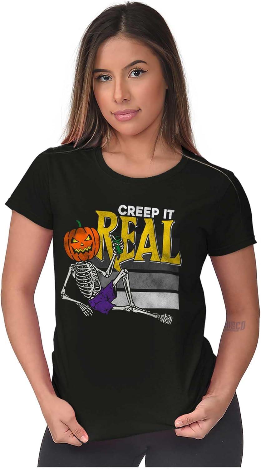 imageFunny Halloween Creep It Real Joke Womens Slim Fit Graphic TeeBlack