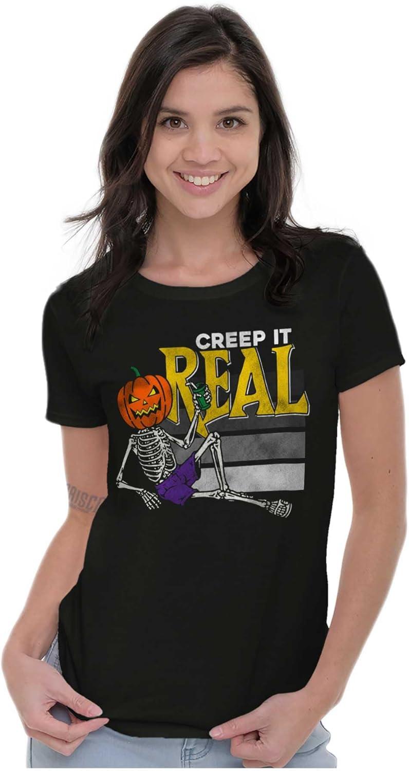 imageFunny Halloween Creep It Real Joke Womens Slim Fit Graphic TeeBlack