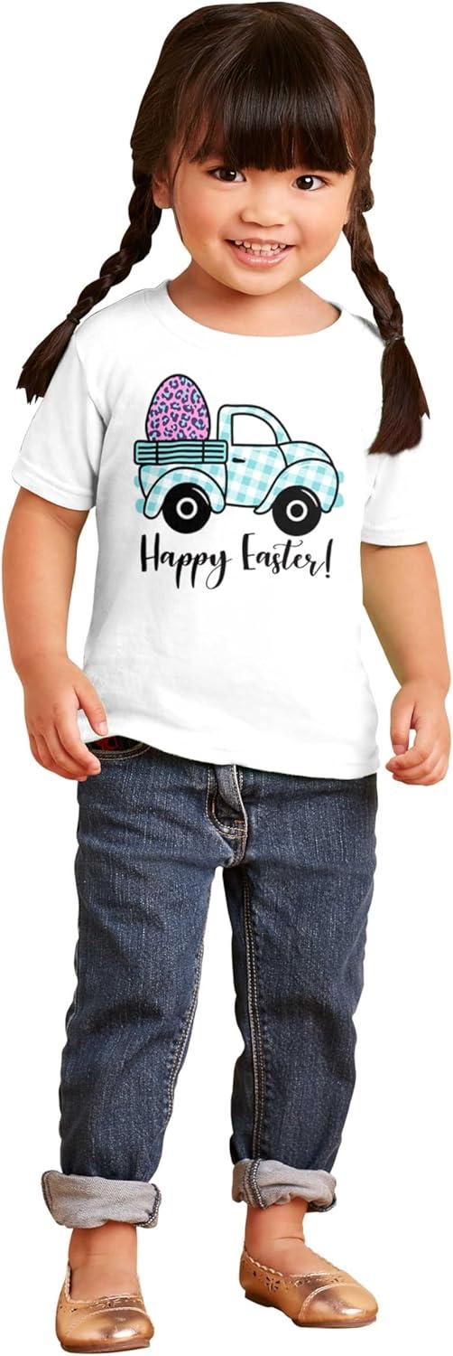 imageHappy Easter Plaid Egg Hunt Truck Toddler Baby Girl T ShirtWhite