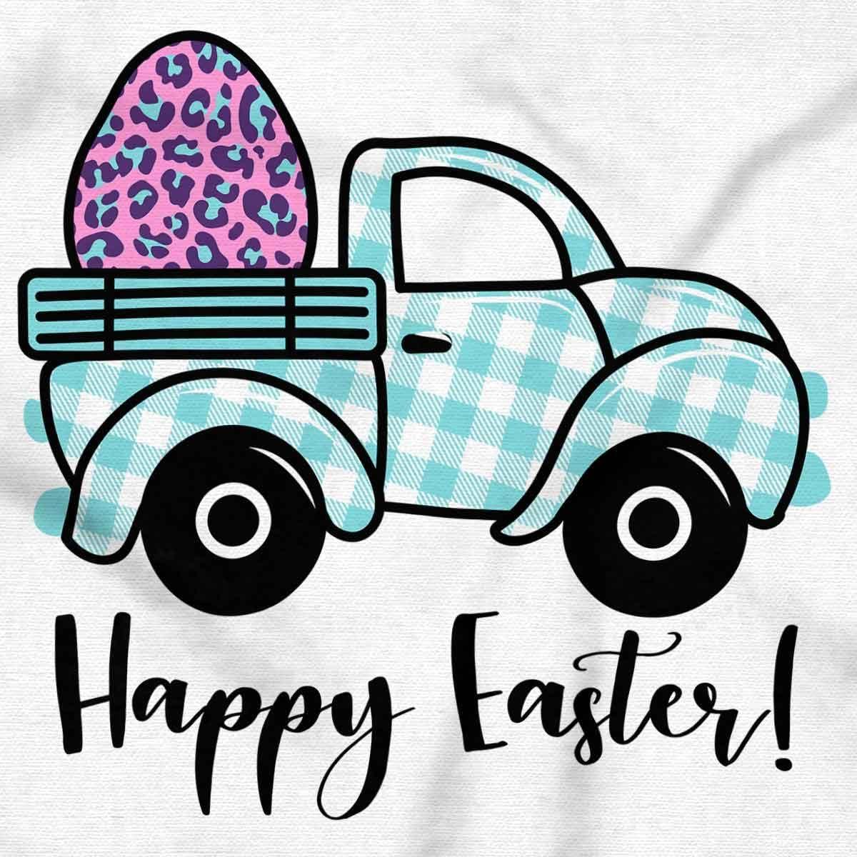 imageHappy Easter Plaid Egg Hunt Truck Toddler Baby Girl T ShirtWhite