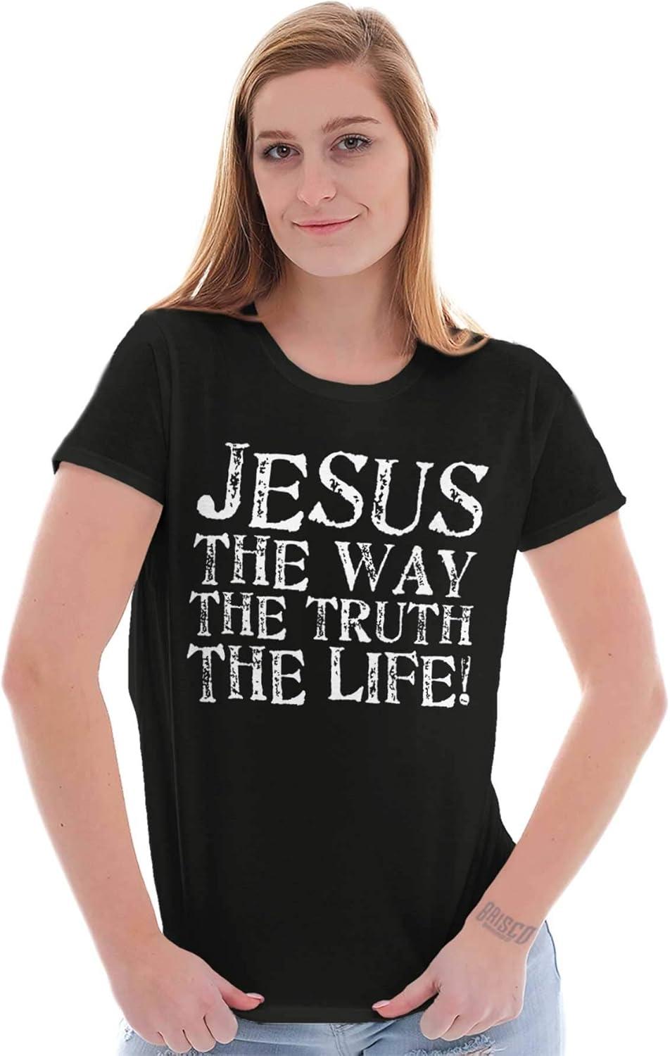 imageJesus The Way Truth Life Christian Womens Slim Fit Graphic TeeBlack