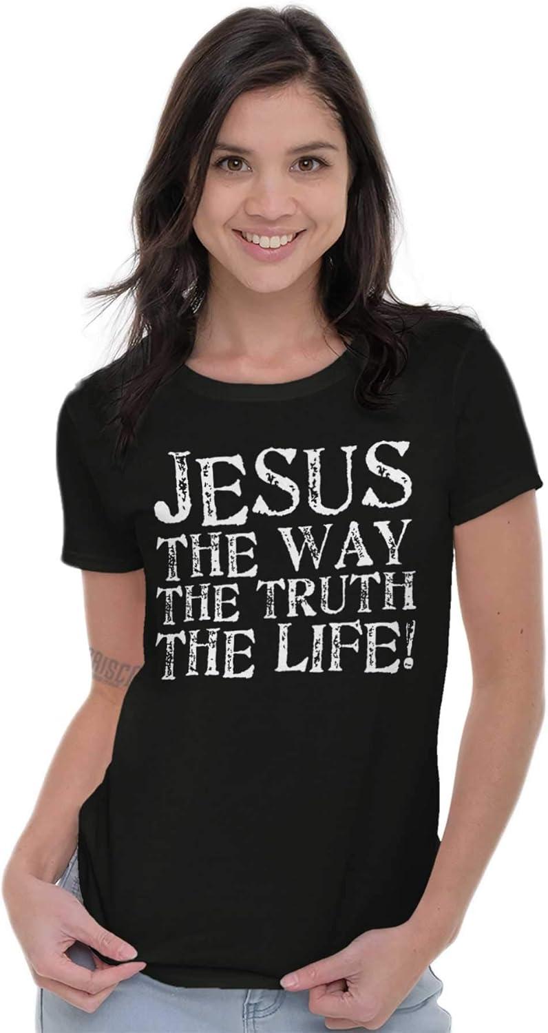 imageJesus The Way Truth Life Christian Womens Slim Fit Graphic TeeBlack