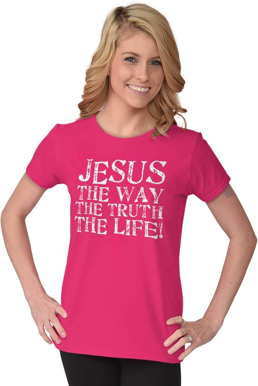 imageJesus The Way Truth Life Christian Womens Slim Fit Graphic TeeHeliconia