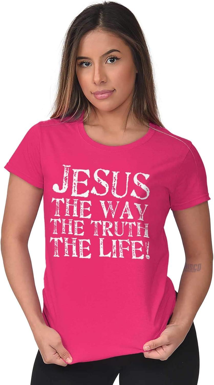 imageJesus The Way Truth Life Christian Womens Slim Fit Graphic TeeHeliconia