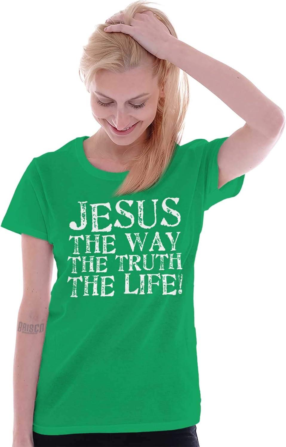 imageJesus The Way Truth Life Christian Womens Slim Fit Graphic TeeIrish Green