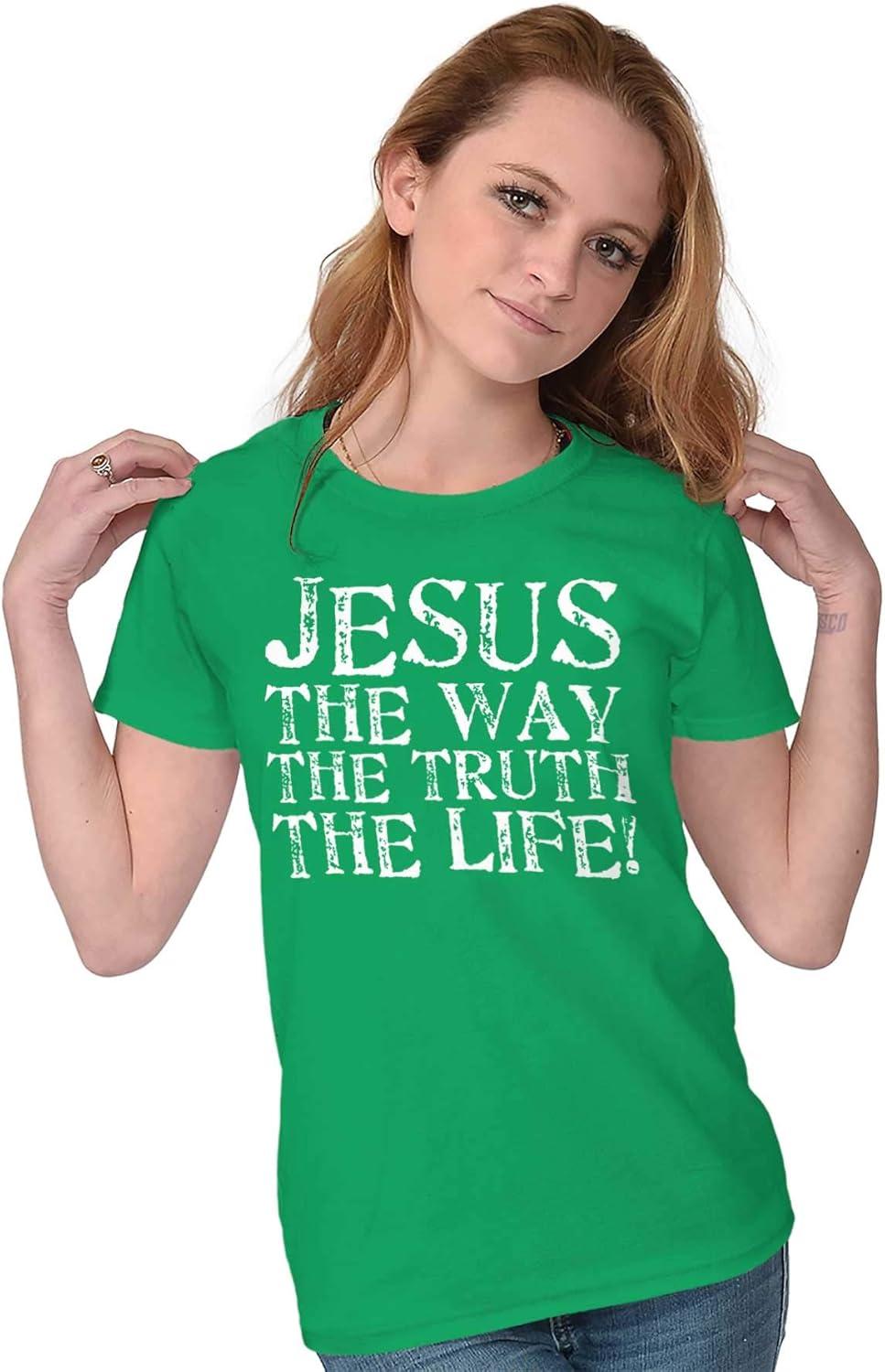 imageJesus The Way Truth Life Christian Womens Slim Fit Graphic TeeIrish Green