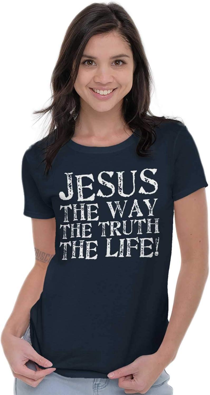 imageJesus The Way Truth Life Christian Womens Slim Fit Graphic TeeNavy