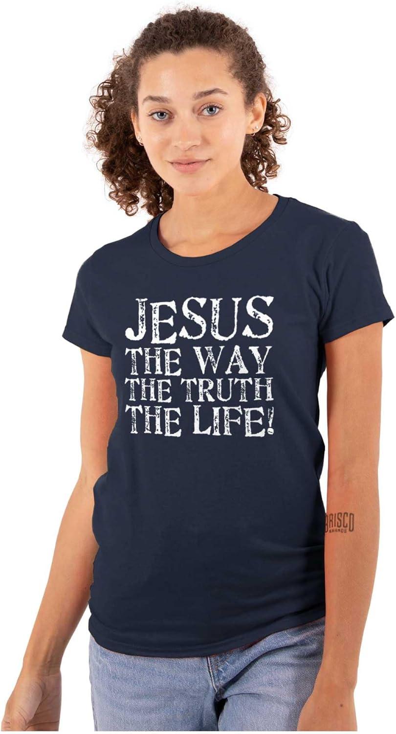 imageJesus The Way Truth Life Christian Womens Slim Fit Graphic TeeNavy