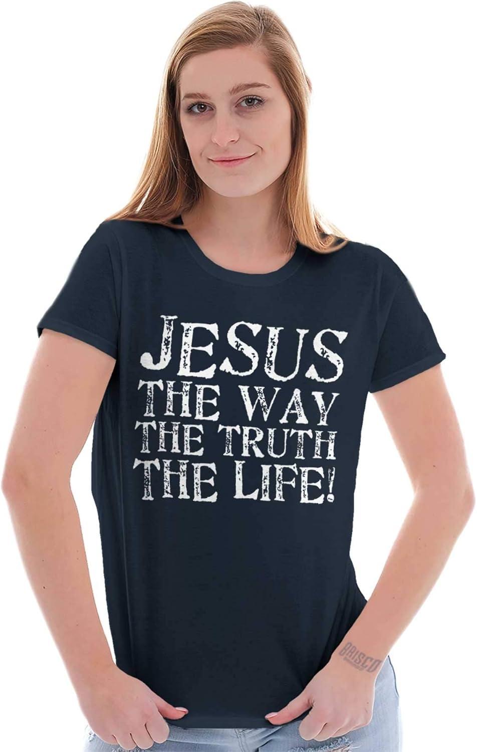 imageJesus The Way Truth Life Christian Womens Slim Fit Graphic TeeNavy