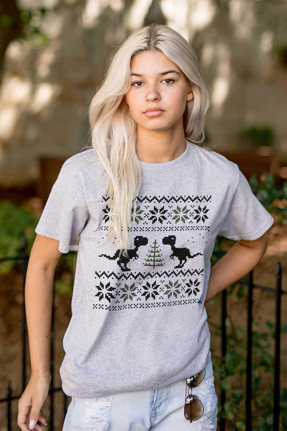 imageUgly Christmas TRex Dinosaur Party Graphic T Shirt Men or WomenSport Grey