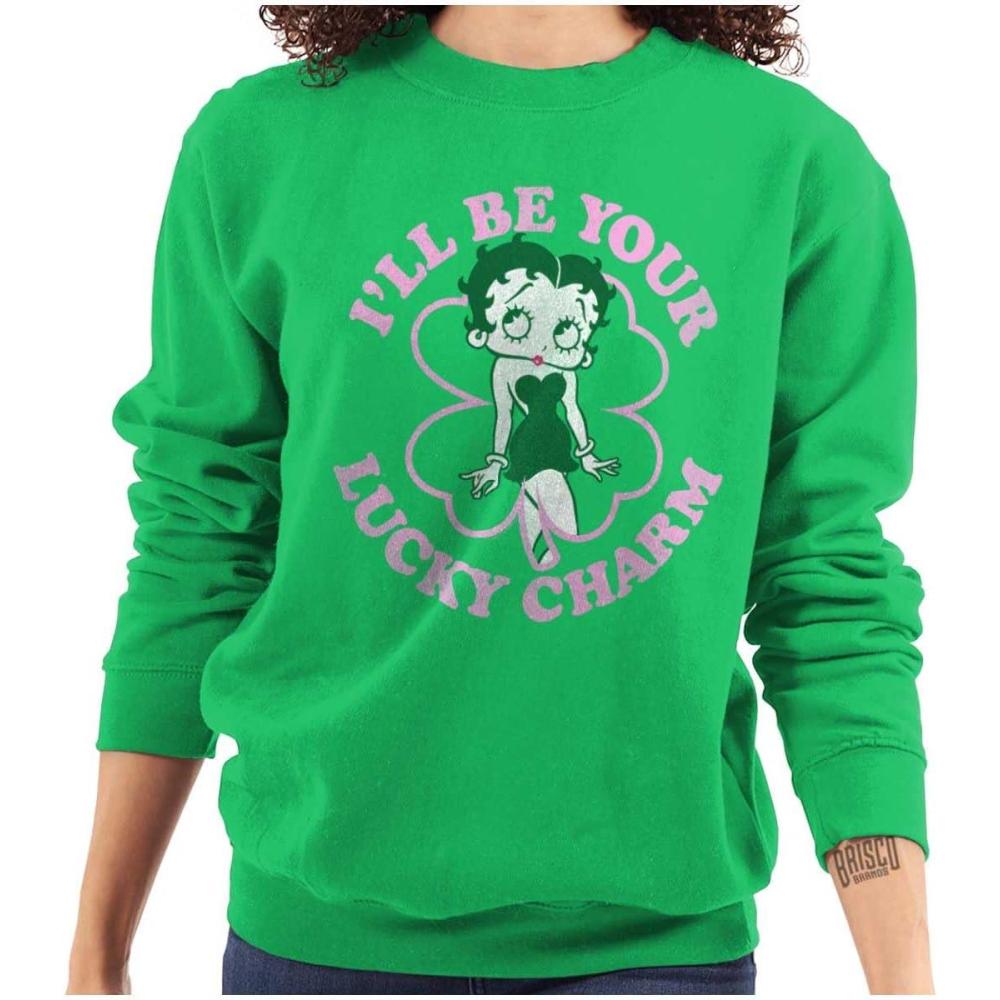 imageBrisco Brands Betty Boop Saint Paddys Lucky Charm Sweatshirt for Men or WomenIrish Green