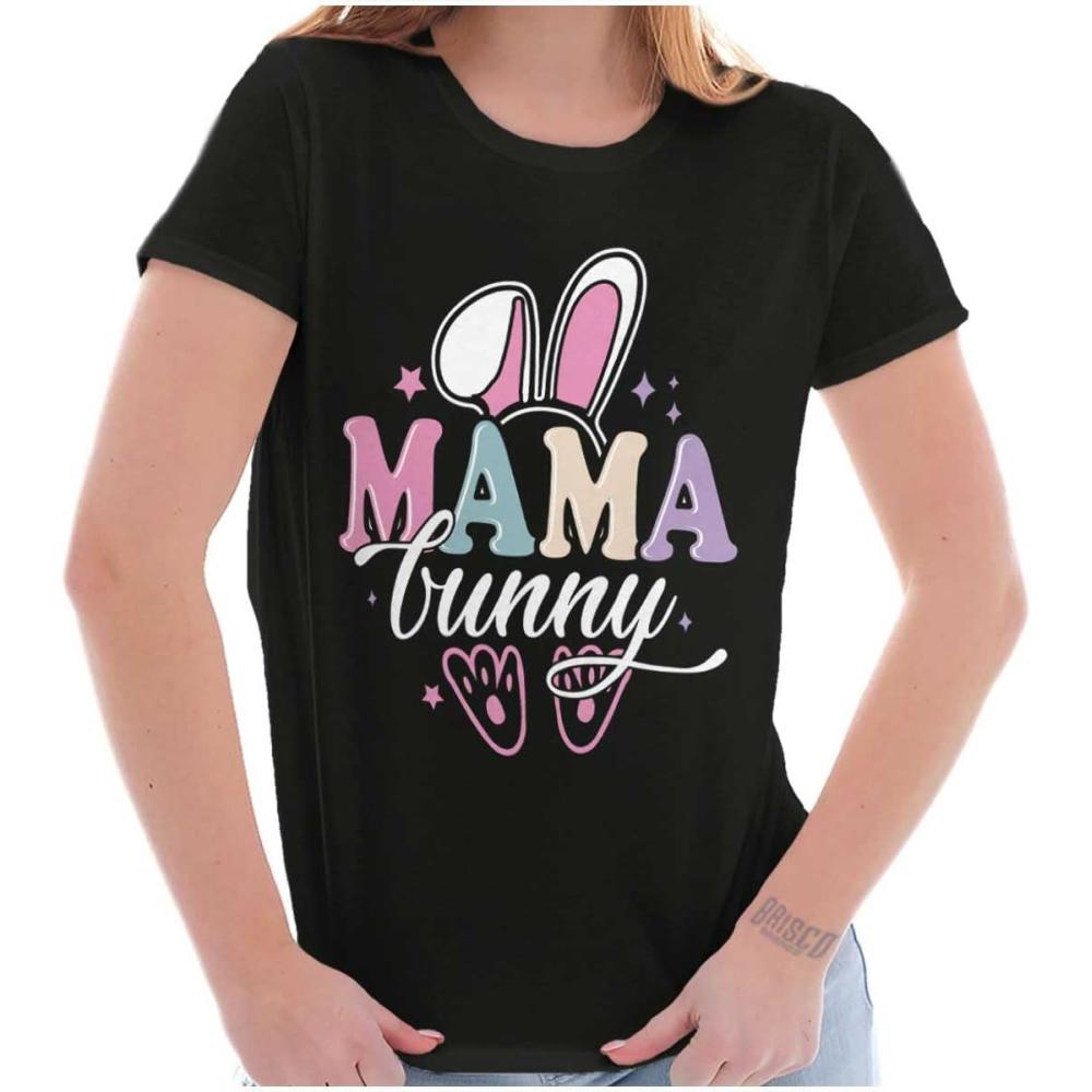 imageBrisco Brands Cute Spring Easter Mama Bunny Ears Womens Slim Fit Graphic TeeBlack