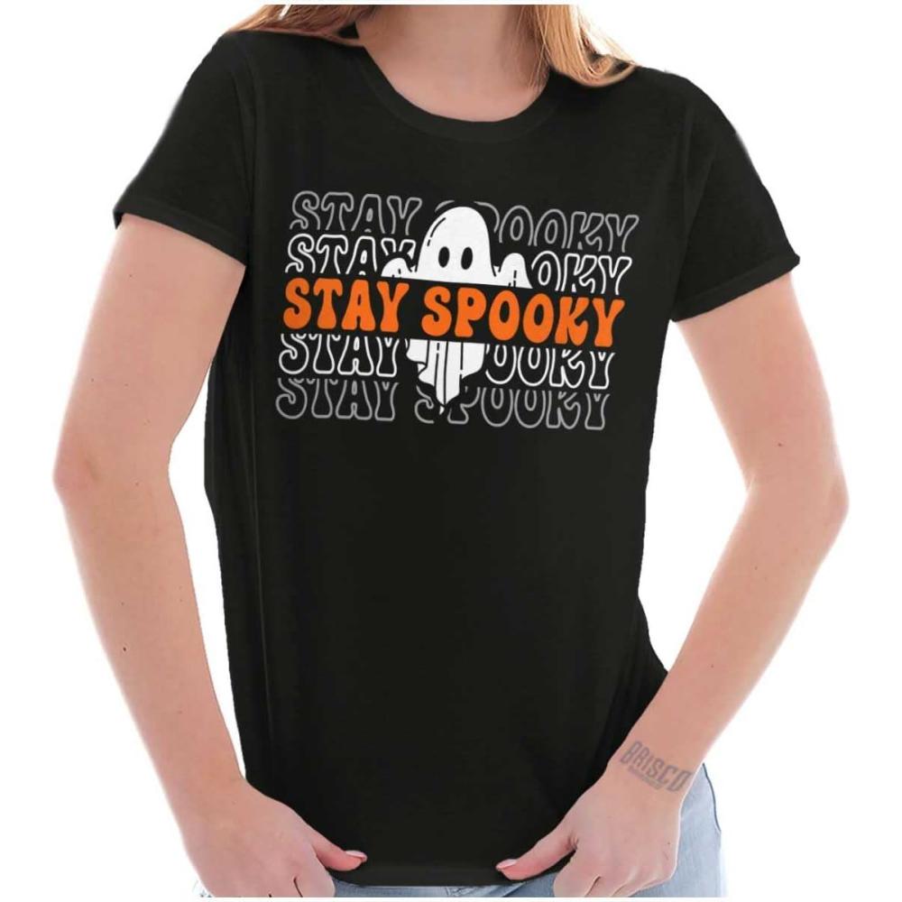 imageBrisco Brands Halloween Ghost Stay Spooky Gradient Womens Slim Fit Graphic TeeBlack