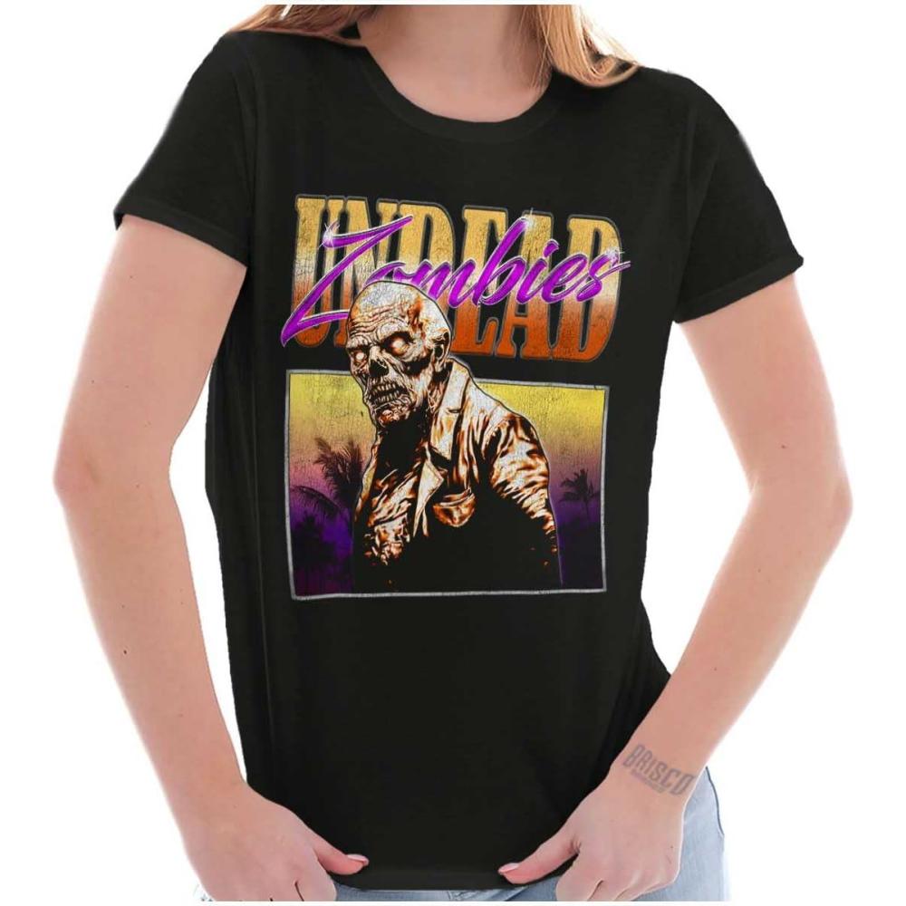imageBrisco Brands Halloween Horror Undead Zombie Womens Slim Fit Graphic TeeBlack