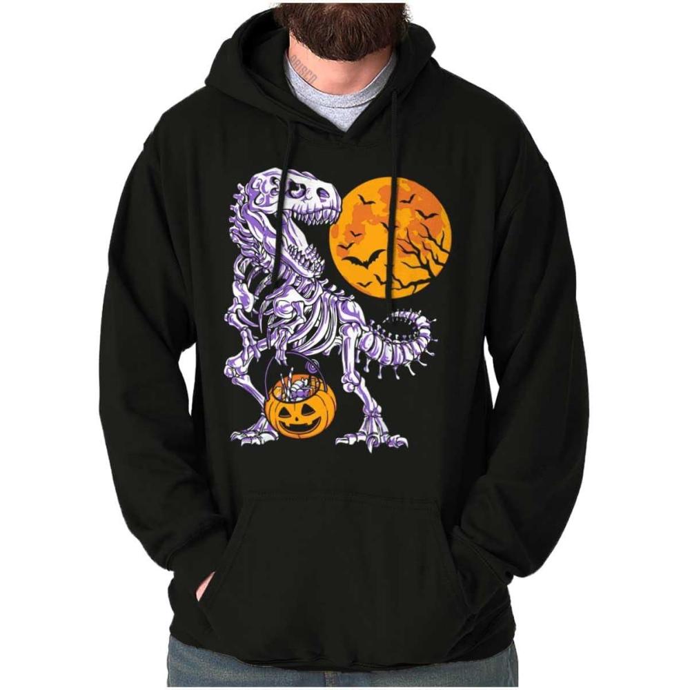 imageBrisco Brands Halloween Trick or Treat Dino Bones Hoodie Sweatshirt Women MenBlack