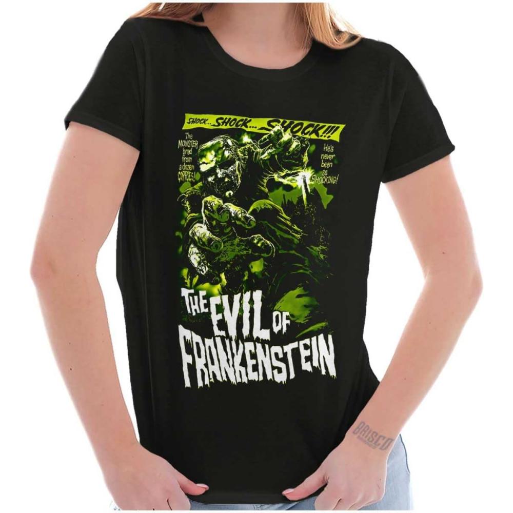 imageBrisco Brands The Evil of Frankenstein Movie Poster Womens Slim Fit Graphic TeeBlack