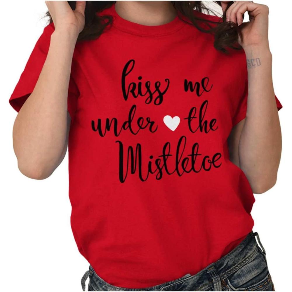 imageChristmas Kiss Me Under The Mistletoe Womens Graphic T Shirt TeesRed