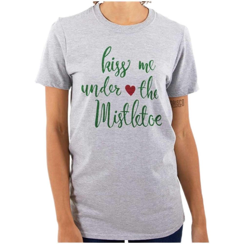 imageChristmas Kiss Me Under The Mistletoe Womens Graphic T Shirt TeesSport Grey