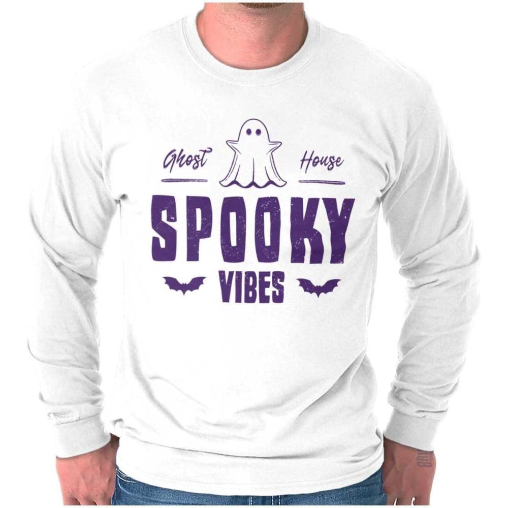 imageCool Halloween Ghost Spooky Vibes Long Sleeve Tshirt Men WomenWhite