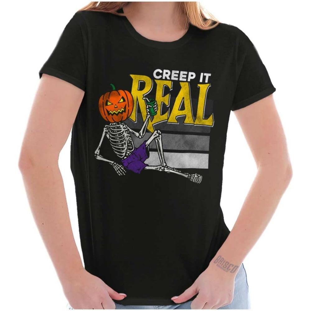 imageFunny Halloween Creep It Real Joke Womens Slim Fit Graphic TeeBlack