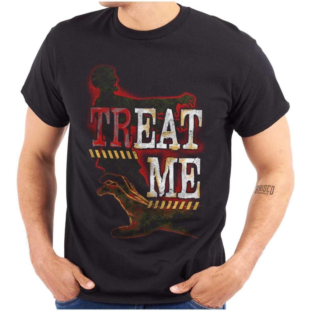 imageFunny Halloween Zombie Pun Treat Me Graphic T Shirt Men or WomenBlack