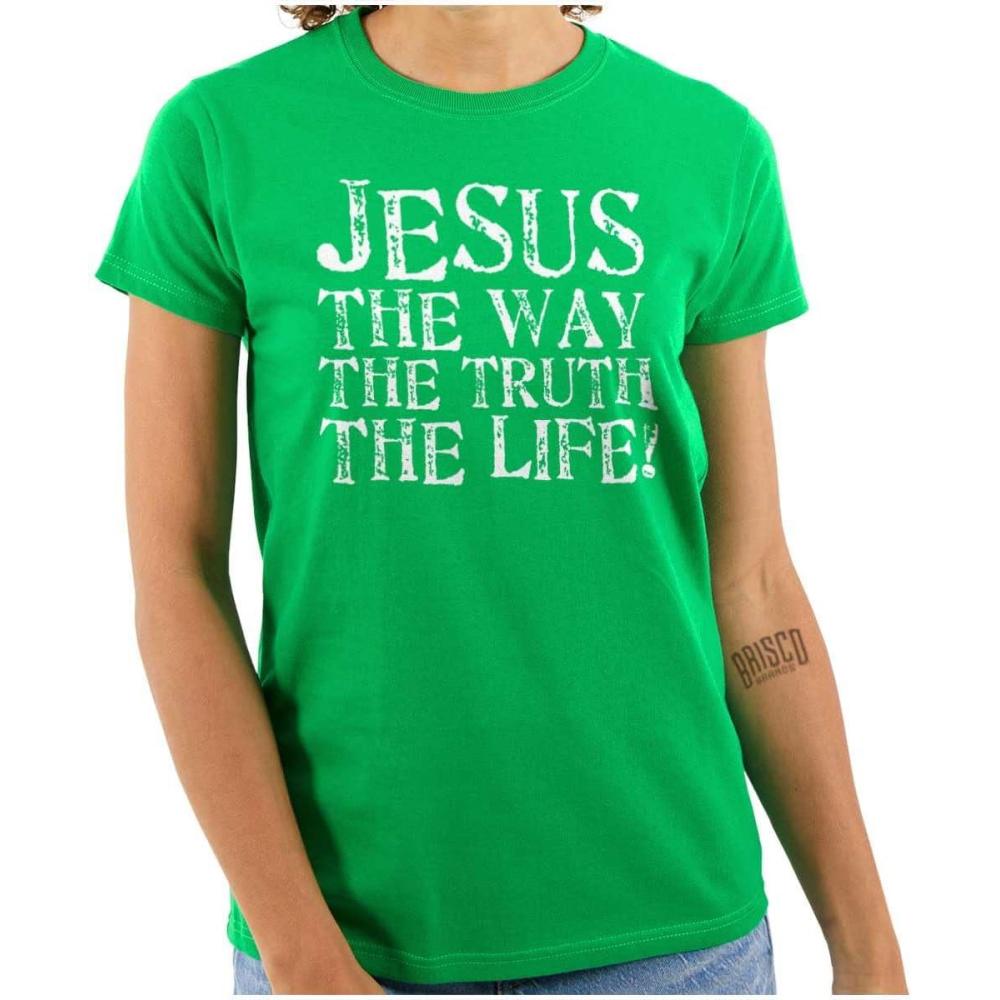 imageJesus The Way Truth Life Christian Womens Slim Fit Graphic TeeIrish Green