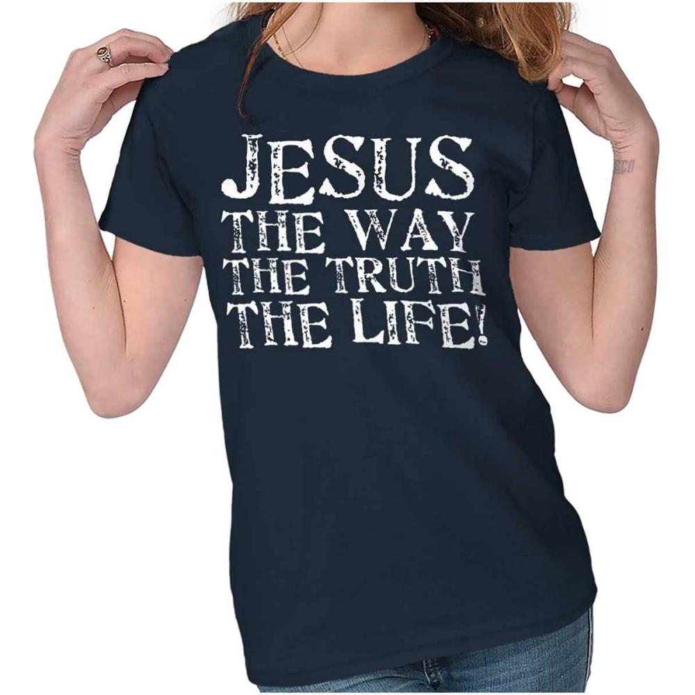 imageJesus The Way Truth Life Christian Womens Slim Fit Graphic TeeNavy