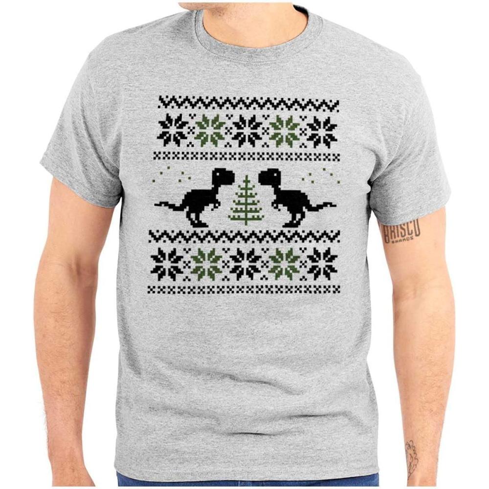 imageUgly Christmas TRex Dinosaur Party Graphic T Shirt Men or WomenSport Grey