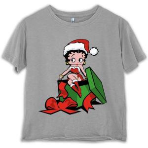 Betty Boop Christmas Cute Holiday Womens Raw Edge T-Shirt(Grey)
