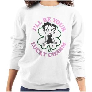 Brisco Brands Betty Boop Saint Paddys Lucky Charm Sweatshirt for Men or Women(White)