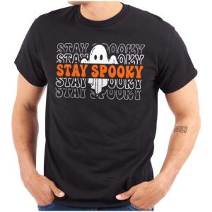 Brisco Brands Halloween Ghost Stay Spooky Gradient Graphic T Shirt Men or Women(Black)