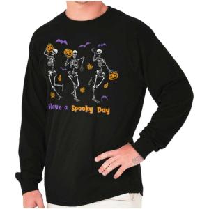 Brisco Brands Halloween Have A Spooky Day Skeletons Long Sleeve Tshirt Men Women(Black)
