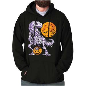 Brisco Brands Halloween Trick or Treat Dino Bones Hoodie Sweatshirt Women Men(Black)