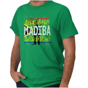 Brisco Brands Nelson Mandela Madiba RSA Flag Graphic T Shirt Men or Women(Irish Green)