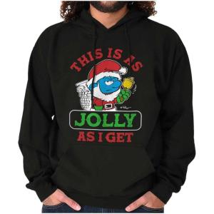 Brisco Brands Santa Grumpy Smurf Jolly Christmas Hoodie Sweatshirt Women Men(Black)