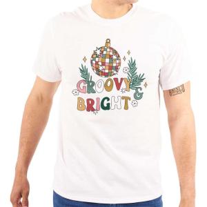 Christmas Disco Ball Groovy Bright Graphic T Shirt Men or Women(White)
